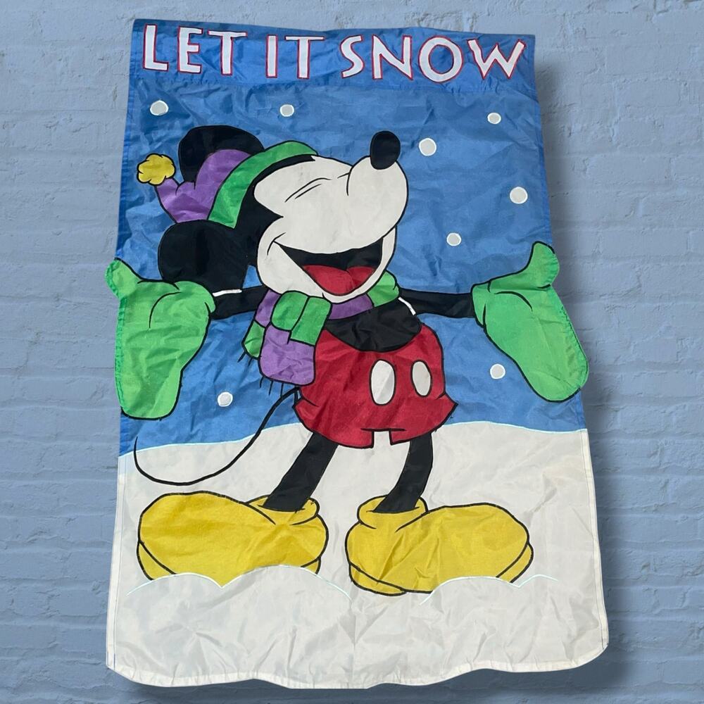 Disney Mickey Mouse Winter Flag 43 Let it Snow Yard Decor 2 Sided Large Vintage